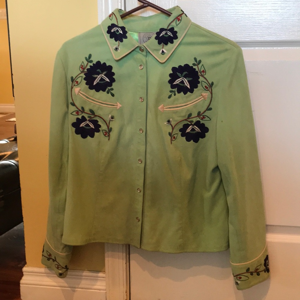 Beautiful green jacket with blue floral pattern